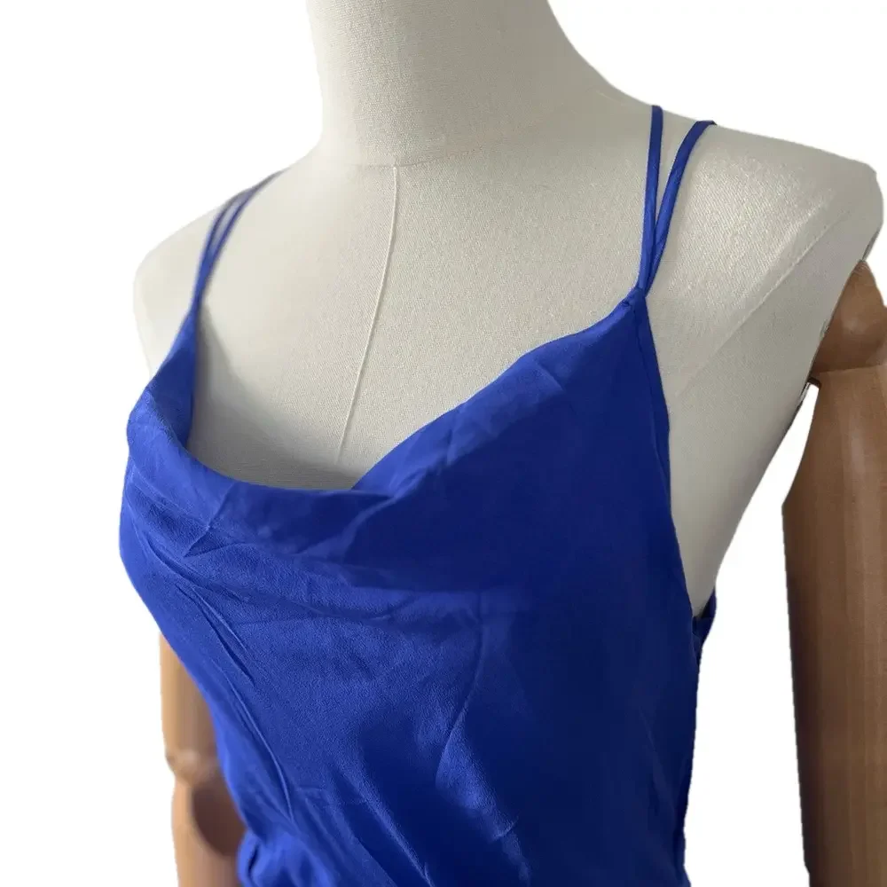 Anthro Greylin Silk Wrap Dress Blue Cowl Neck Mini Wedding Guest XS